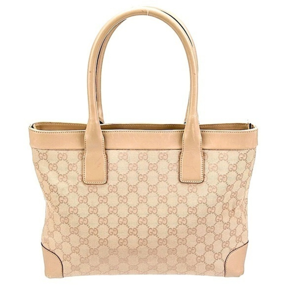 Gucci monogram canvas and leather tote bag tan cream beige nude